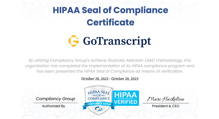 GoTranscript Achieves HIPAA Compliance with Compliancy Group